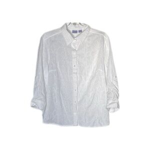 Laura Scott White Floral Embroidered 3/4 Roll Tab Sleeve Button Down Women’s XL